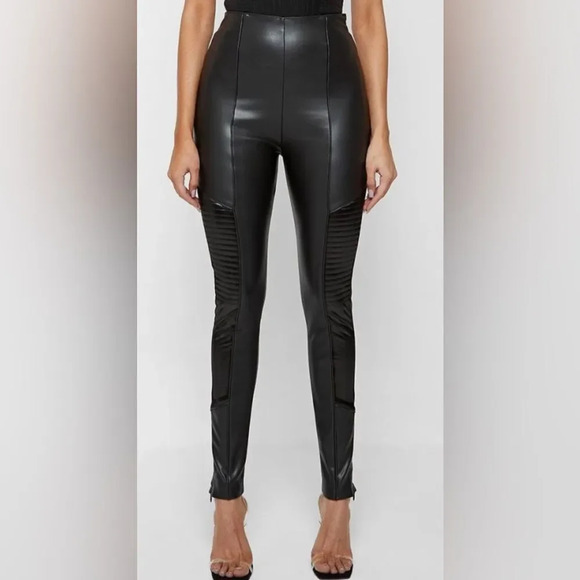 NEW Maniere De Voir  VEGAN LEATHER & PATENT RIBBED LEGGINGS - Picture 1 of 15